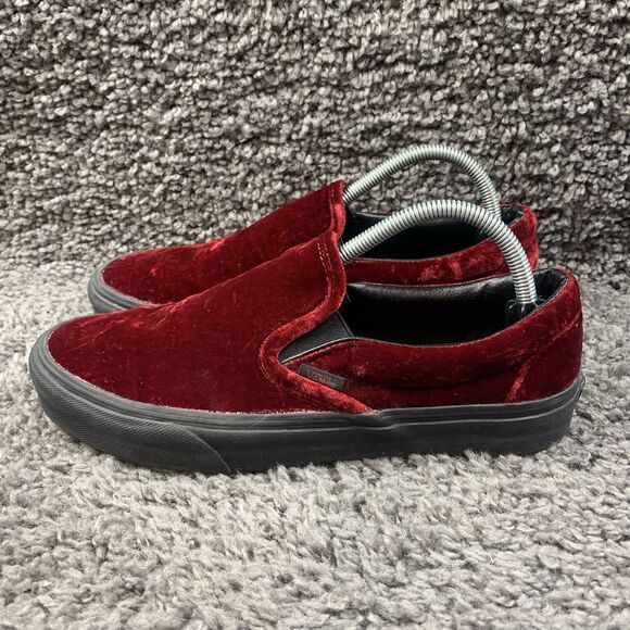 RARE VANS Slip On Velvet Velour Red Carpet Sneakers Sz 9 Men's - 10.5 Women’s - Picture 1 of 8